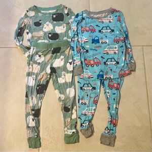 Two 2T Little Sleepies Toddler 2 piece Pajama Sets - Sheep & Emergency Vehicles